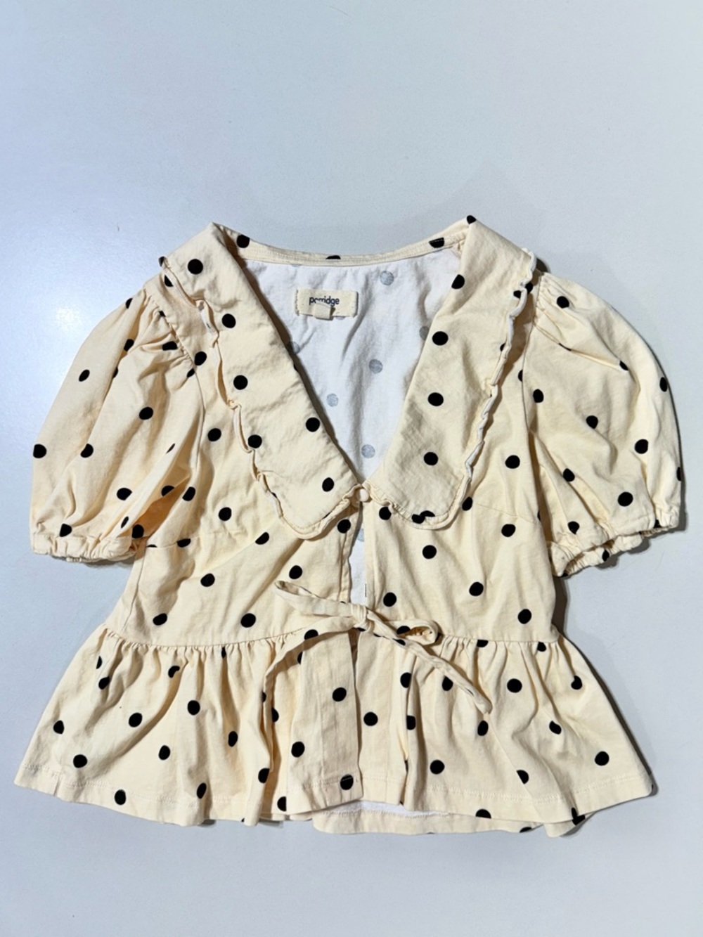 Anthropologie Porridge Polka Dot Gwen Puff Sleeve Peplum Top Dainty Babydoll XS - Picture 4 of 9